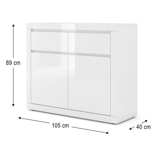 Chest of drawers BELLO BIANCO 1 105 cm, white mat with white gloss front Chest of drawers BELLO BIANCO 1 105 cm, white mat with white gloss front