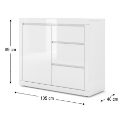 Chest of drawers BELLO BIANCO 2 105 cm, white mat with white gloss front