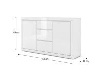 Chest of drawers BELLO BIANCO 3 150 cm, white mat with white gloss front Chest of drawers BELLO BIANCO 3 150 cm, white mat with white gloss front