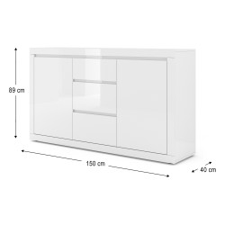 Chest of drawers BELLO BIANCO 3 150 cm, white mat with white gloss front