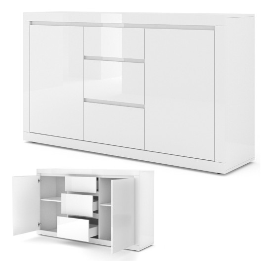 Chest of drawers BELLO BIANCO 3 150 cm, white mat with white gloss front Chest of drawers BELLO BIANCO 3 150 cm, white mat with white gloss front