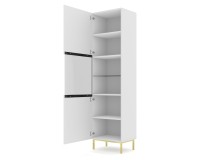 Витрина RAVENNA C 60 см, дверь со стеклом, белый матовый с белым глянцем, золотая металлическая рама