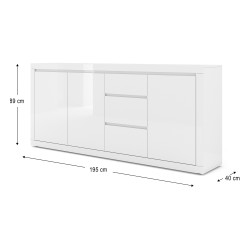 Chest of drawers BELLO BIANCO 4 195 cm, white mat with white gloss front