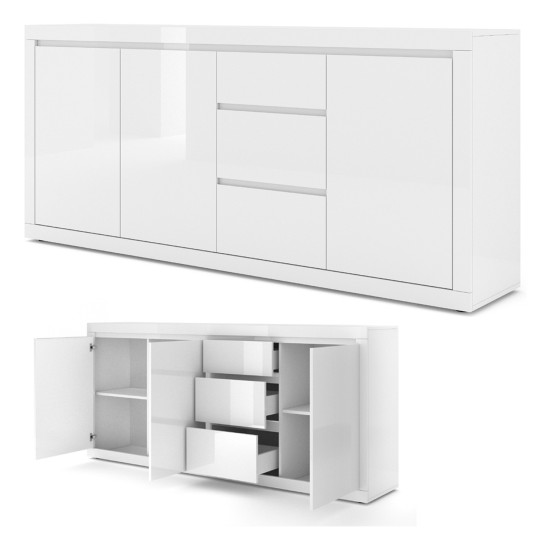 Chest of drawers BELLO BIANCO 4 195 cm, white mat with white gloss front Chest of drawers BELLO BIANCO 4 195 cm, white mat with white gloss front