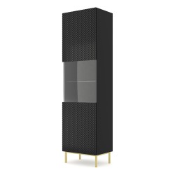 ויטרינה RAVENNA C 60, 1 דלת ו 1 מגירה, שחור מט עם חזית שחור מבריק, מסגרת זהב