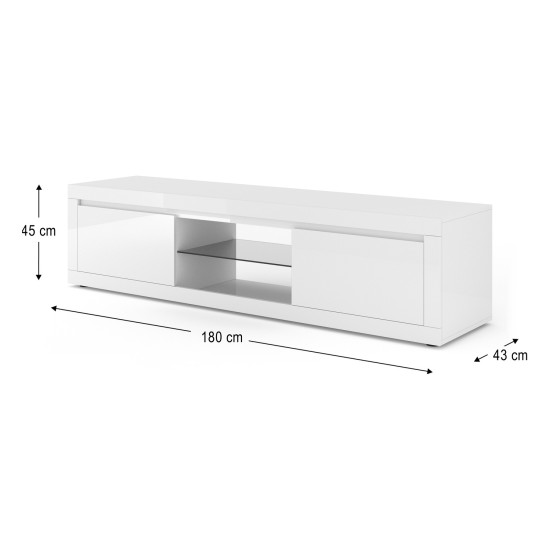 TV unit BELLO BIANCO 5 180 cm, white mat with white gloss front TV unit BELLO BIANCO 5 180 cm, white mat with white gloss front