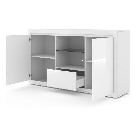 Chest of drawers BELLO BIANCO 6 150 cm, white mat with white gloss front Chest of drawers BELLO BIANCO 6 150 cm, white mat with white gloss front