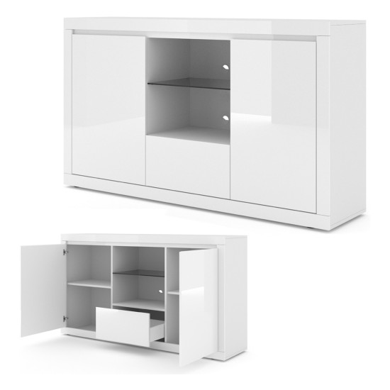 Chest of drawers BELLO BIANCO 6 150 cm, white mat with white gloss front Chest of drawers BELLO BIANCO 6 150 cm, white mat with white gloss front