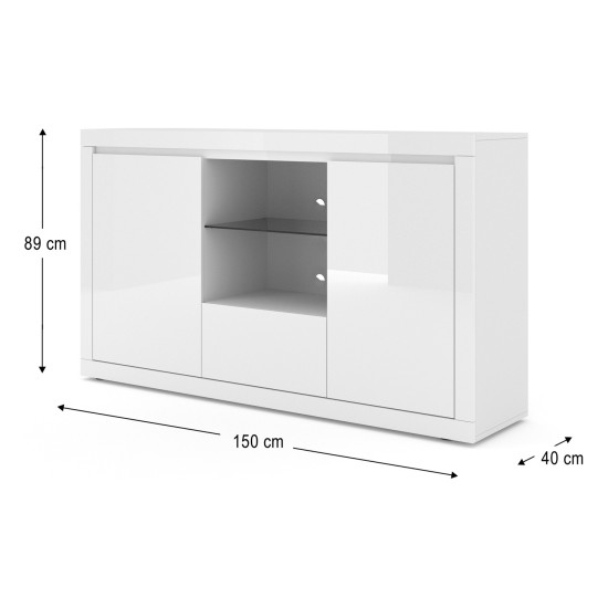 Chest of drawers BELLO BIANCO 6 150 cm, white mat with white gloss front Chest of drawers BELLO BIANCO 6 150 cm, white mat with white gloss front