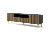 Тумба ТВ RAVENNA F 200 см, 2 двери и 2 ящика, чёрный матовый с фасадом дубом артисан, золотые ножки