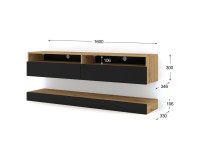 מזנון טלוויזיה DUO 160, אלון ארטיסן עם חזית שחור מט