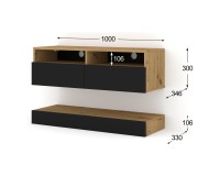 מזנון טלוויזיה DUO 100, אלון ארטיסן עם חזית שחור מט