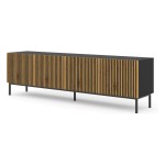 Тумба ТВ RAVENNA F 200 см, 4 двери, чёрный матовый с фасадом дубом артисан, чёрная рама