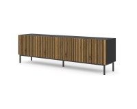 Тумба ТВ RAVENNA F 200 см, 4 двери, чёрный матовый с фасадом дубом артисан, чёрная рама