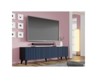 TV unit RAVENNA F 200 cm, 4 doors, black mat with navy blue front, black legs