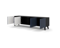 TV unit RAVENNA F 200 cm, 4 doors, black mat with navy blue front, black legs
