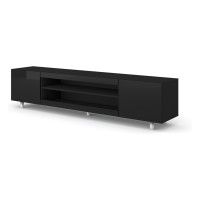 TV unit KATE 189 cm, black mat with black gloss front, with LED