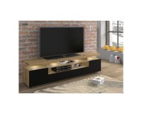 TV unit EVA 180 180 cm, artisan oak with black mat front, with LED