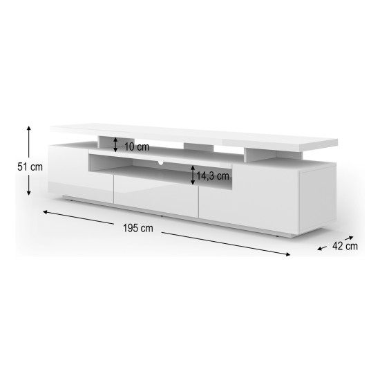TV unit EVA 195 cm, white mat with white gloss front