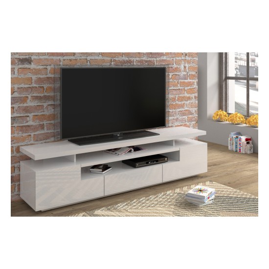 TV unit EVA 195 cm, white mat with white gloss front, with LED