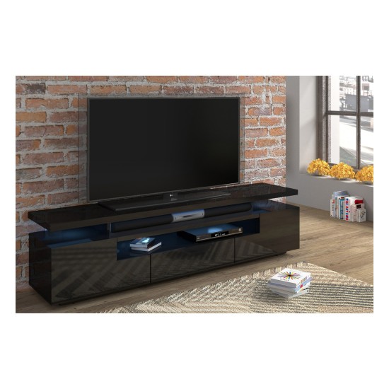 TV unit EVA 195 cm, black mat with black gloss front