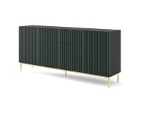 Комод RAVENNA F 200 см, 3 двери и 3 ящика, чёрный матовый с фасадом тёмно-зелёным, золотая рама