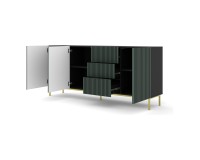 Комод RAVENNA F 200 см, 3 двери и 3 ящика, чёрный матовый с фасадом тёмно-зелёным, золотая рама