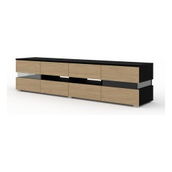 TV unit VIPER 186 cm, black mat with stone oak front