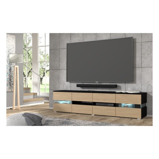 TV unit VIPER 186 cm, black mat with stone oak front TV unit VIPER 186 cm, black mat with stone oak front
