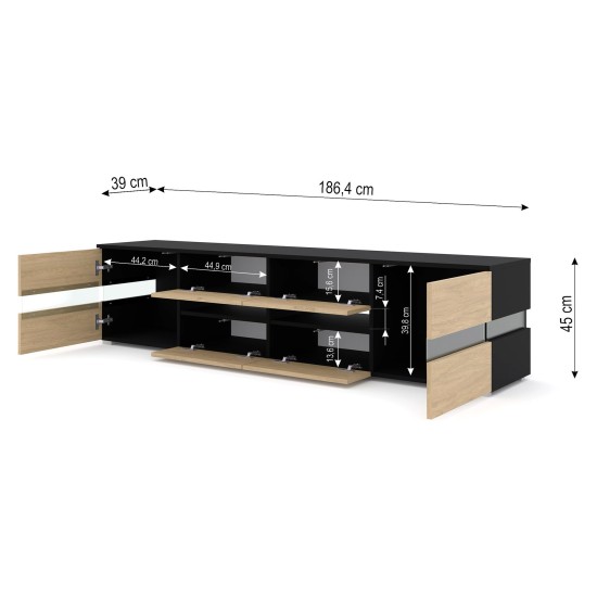 מזנון טלוויזיה VIPER 186, שחור מט עם חזית אלון סטון