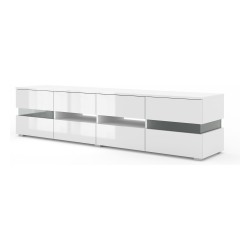 TV unit VIPER 186 cm, white mat with white gloss front, with LED