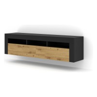 TV unit MORENO 160 cm, black mat with artisan oak front