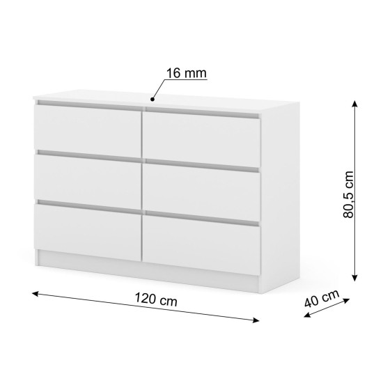 Комод MAJA S6 120 см, 6 ящиков, белый матовый Комод MAJA S6 120 см, 6 ящиков, белый матовый