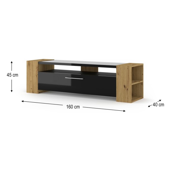 TV unit LIVIA 160 160 cm, artisan oak with black gloss