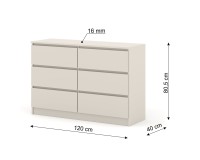 Комод MAJA S6 120 см, 6 ящиков, кашемир
