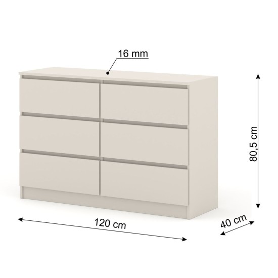 Комод MAJA S6 120 см, 6 ящиков, кашемир