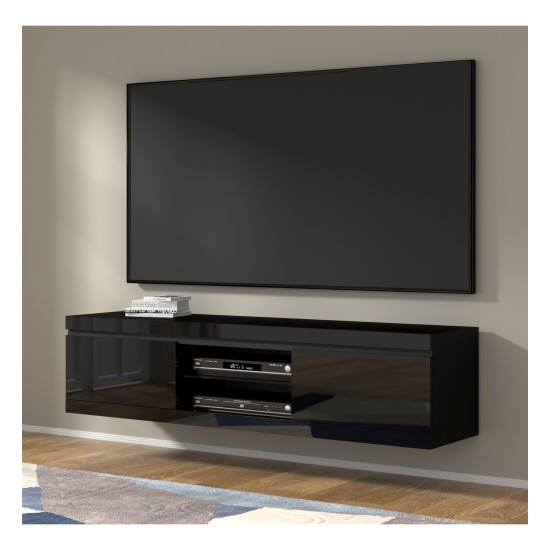 TV unit NET 180 cm, black mat with black gloss front