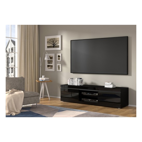 TV unit NET 180 cm, black mat with black gloss front