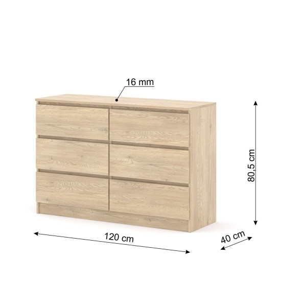Комод MAJA S6 120 см, 6 ящиков, дуб кремона Комод MAJA S6 120 см, 6 ящиков, дуб кремона