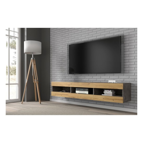 TV unit MANTA 160 cm, concrete with artisan oak front