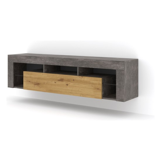 TV unit KAYA 160 cm, concrete with artisan oak front TV unit KAYA 160 cm, concrete with artisan oak front