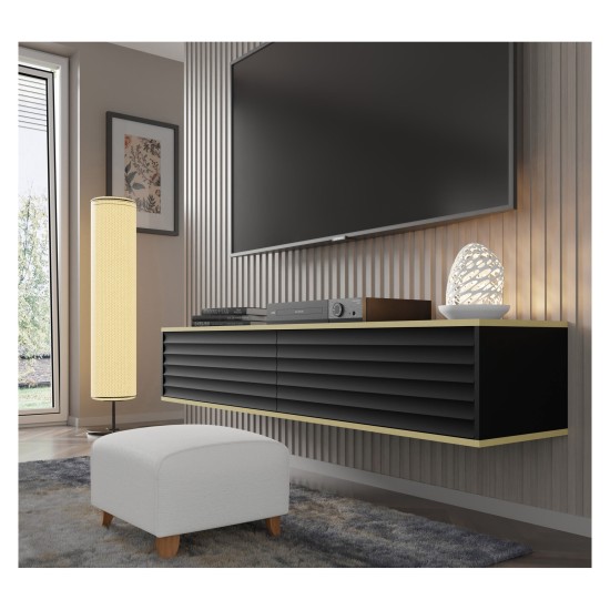 TV unit WABI 180 cm, black mat with gold
