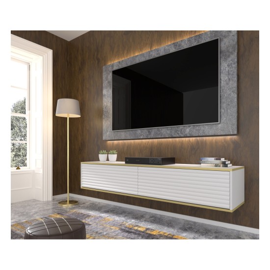 TV unit SUBI 180 cm, white mat with gold TV unit SUBI 180 cm, white mat with gold