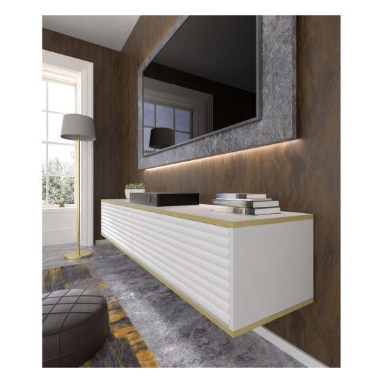 TV unit SUBI 180 cm, white mat with gold TV unit SUBI 180 cm, white mat with gold
