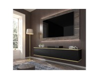 TV unit SUBI 180 cm, black mat with gold TV unit SUBI 180 cm, black mat with gold