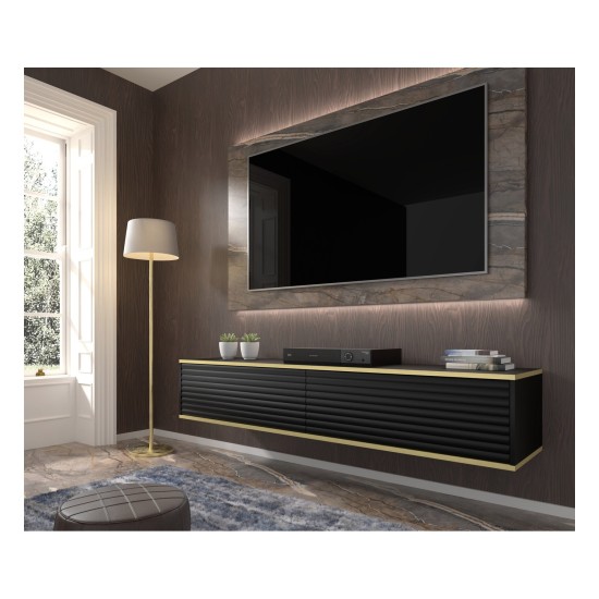 TV unit SUBI 180 cm, black mat with gold TV unit SUBI 180 cm, black mat with gold