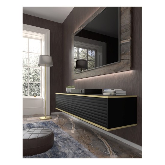 TV unit SUBI 180 cm, black mat with gold TV unit SUBI 180 cm, black mat with gold