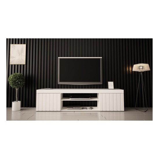 TV unit KALATAN 180 cm, white mat with white gloss front