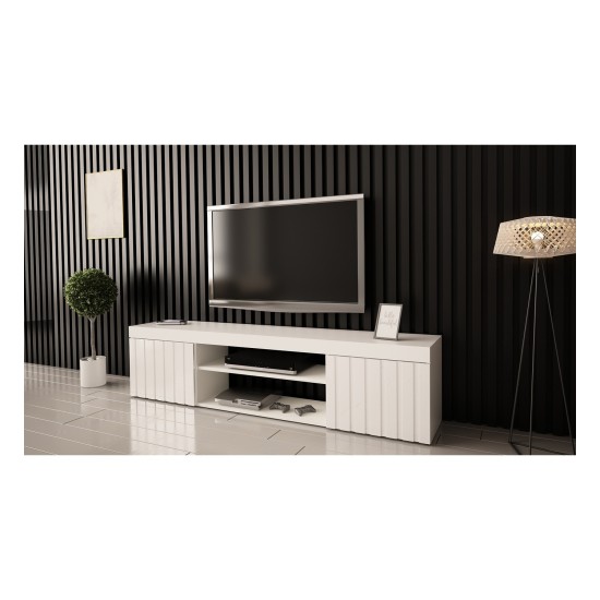 TV unit KALATAN 180 cm, white mat with white gloss front