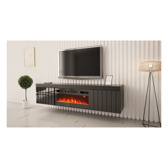 TV unit KALATAN 180 cm, black mat with black gloss front